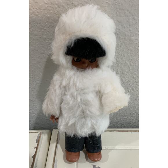 Vtg Native American Eskimo Couple Sleepy Eyes Dolls W Leather Tools Fur Lot Of 2 - Picture 3 of 7